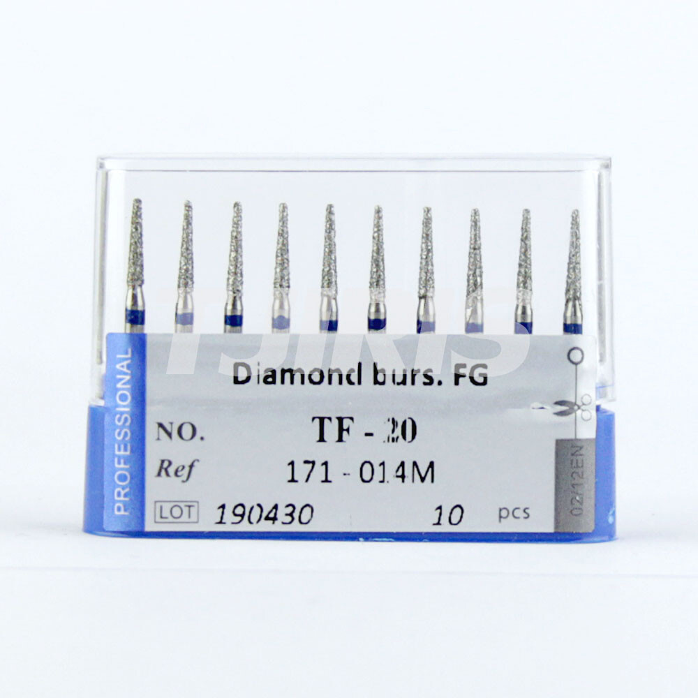 10pcs Dental Diamond Burs FG Flat End Cone/Taper Standard Grit High Speed