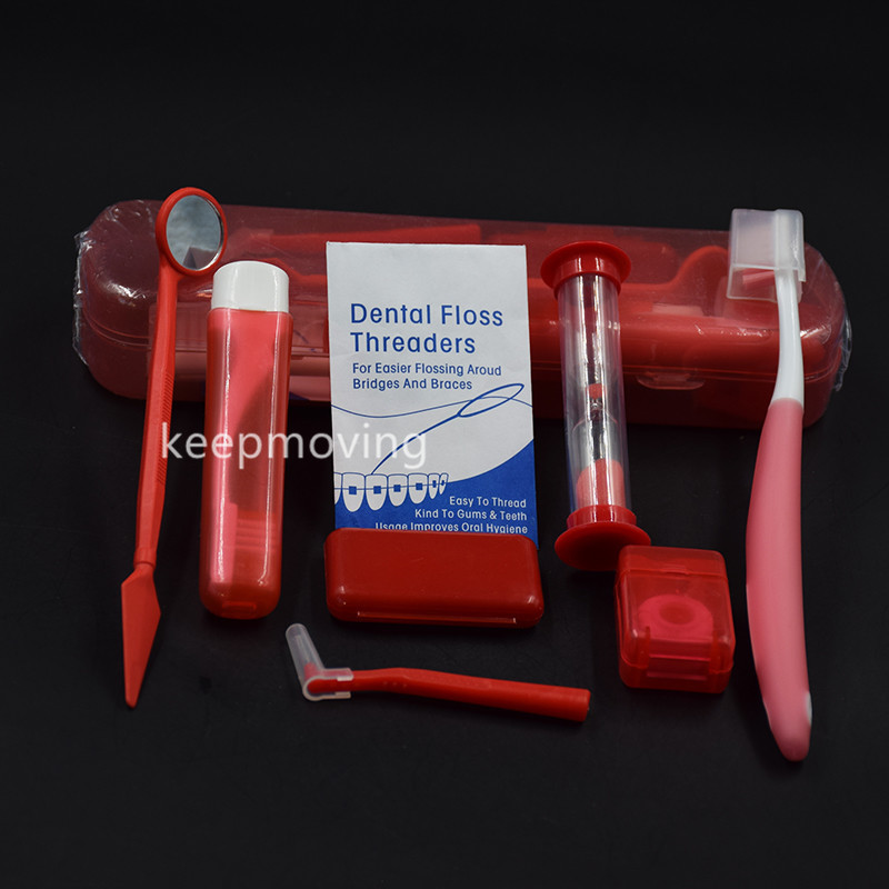 50 Set Dental Care Kit Toothbrush Interdental Floss Orthodontic Wax Mirror Timer