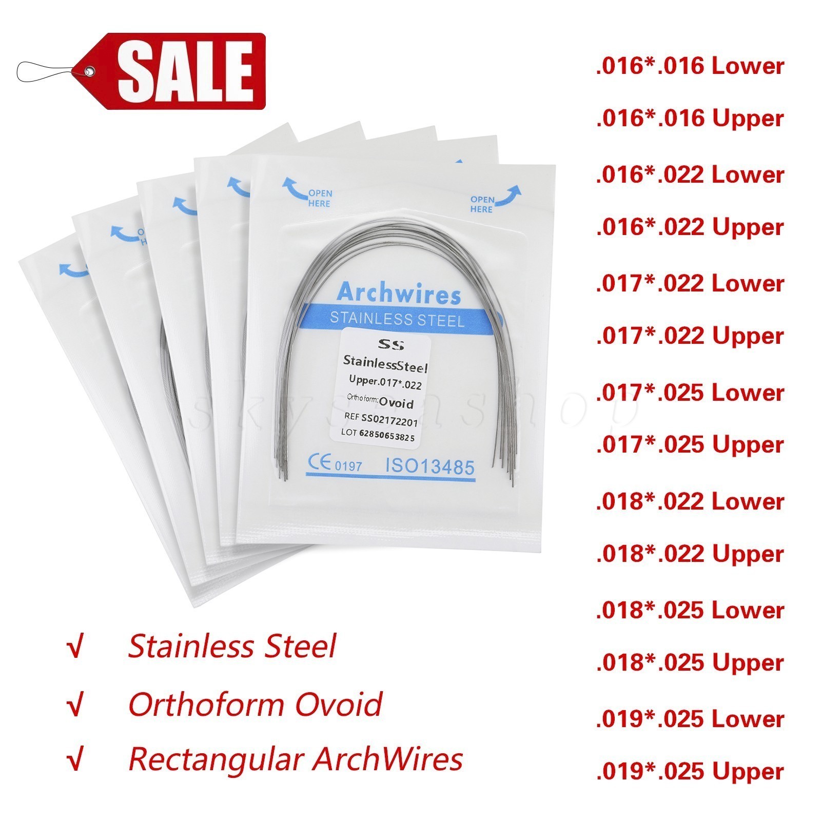 1-100Packs Dental Orthodontic Stainless Steel Rectangular Arch Wires Ovoid U/L