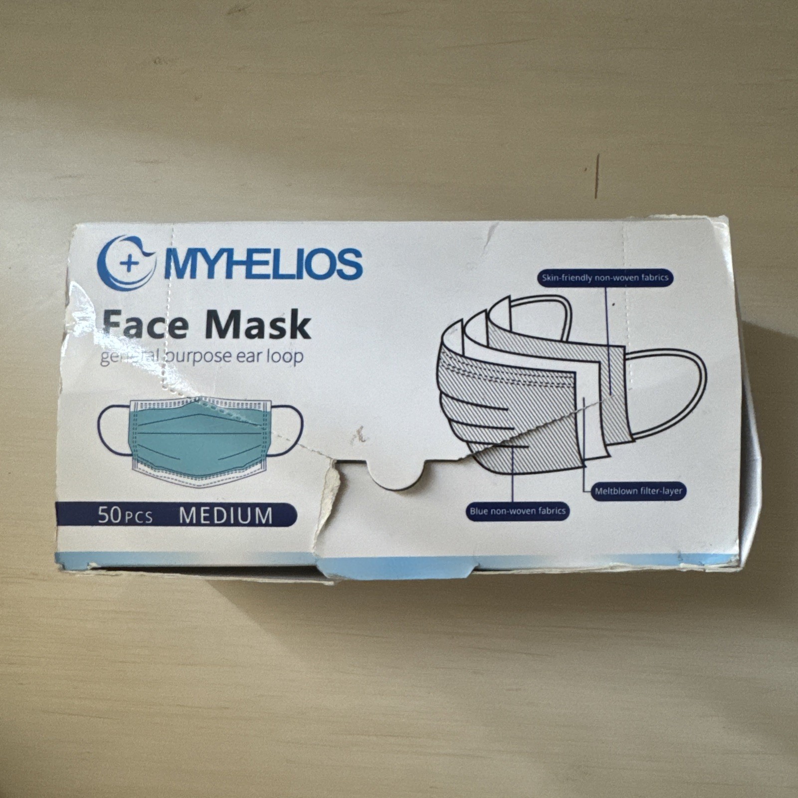 Myhelios Disposable Face Mask Hypoallergenic Comfort Breathable Qty 50 NIB Med