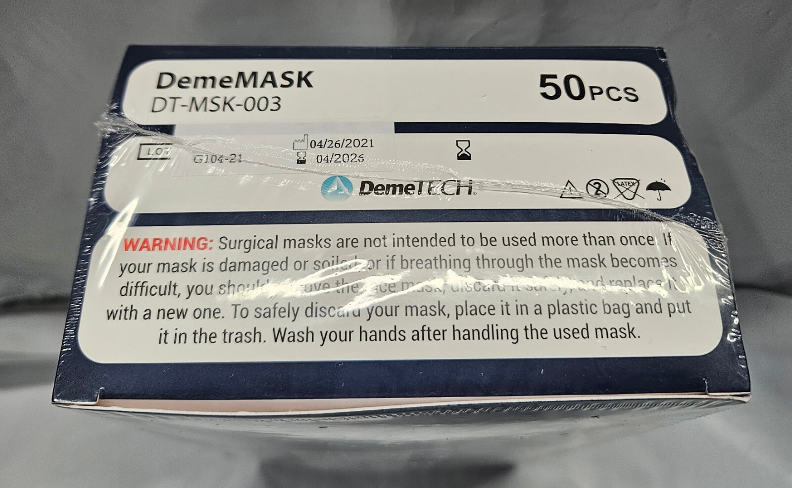 DemeTech ASTM Level 3 Disposable Surgical Mask, 50 ct, Made in USA, NIB