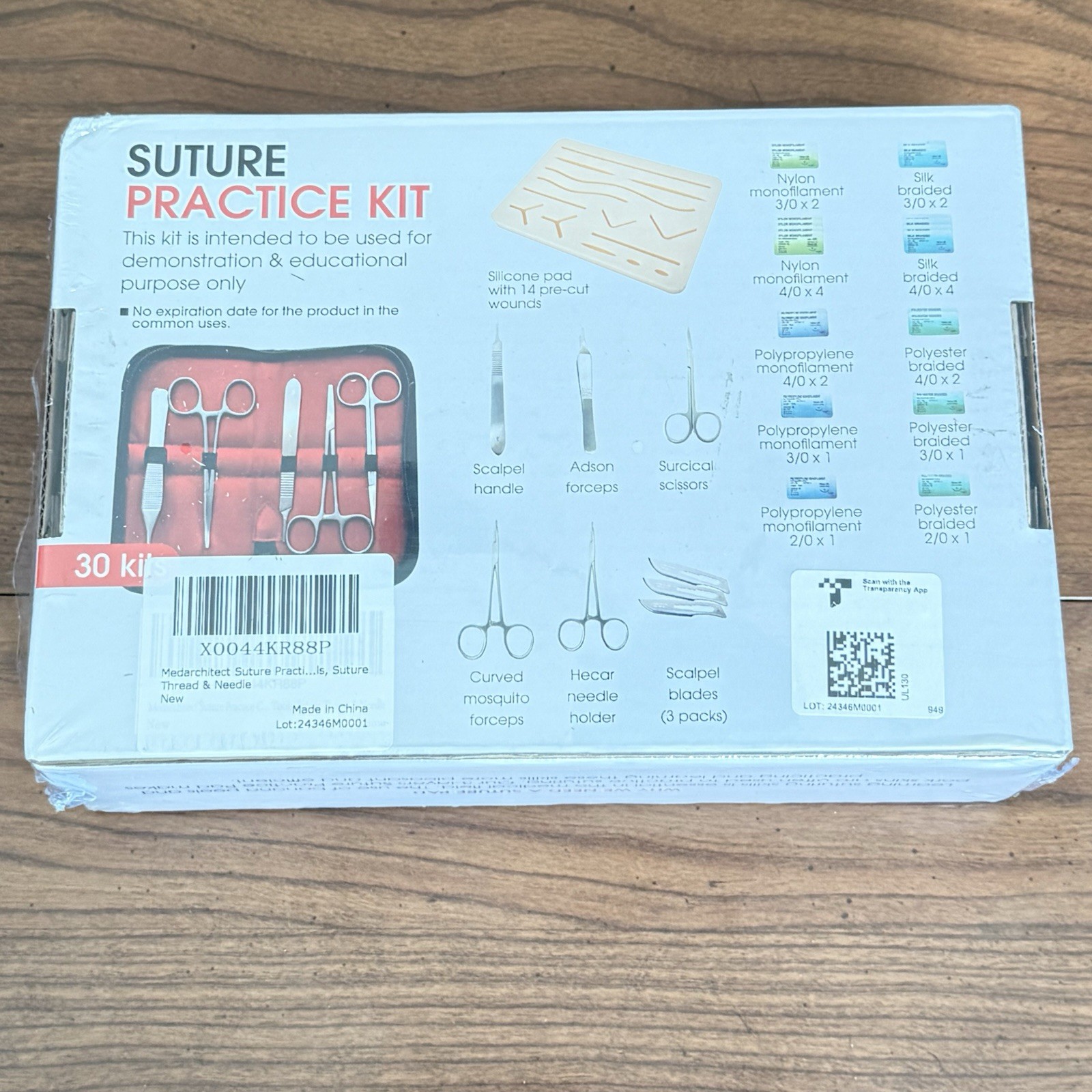 Medarchitect Suture Practice Kit (30 Pieces) SEALED
