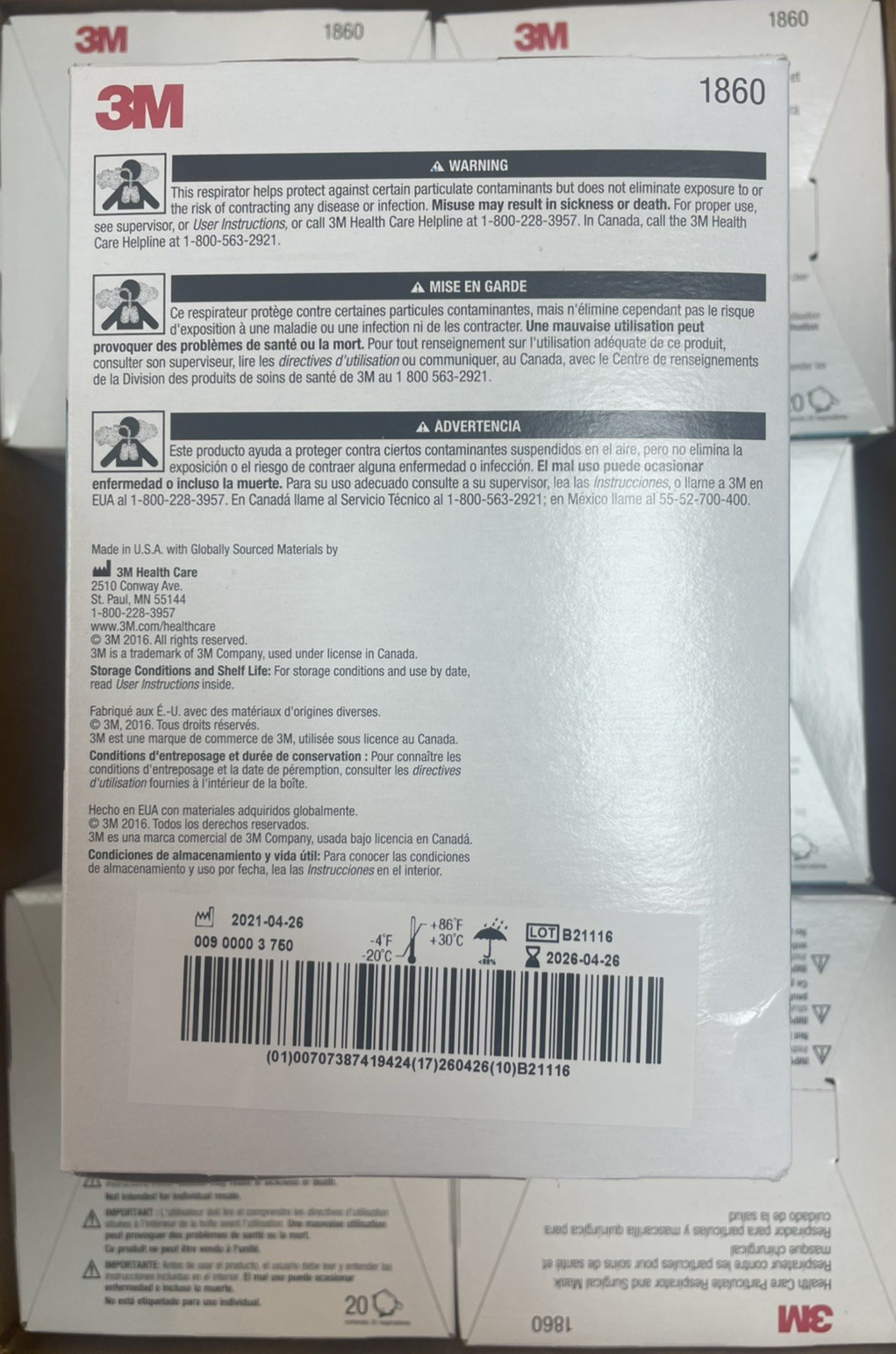 3M N95 NIOSH Particulate Respirator Masks Case of 160 #1860 Surgical Mask 4/2026