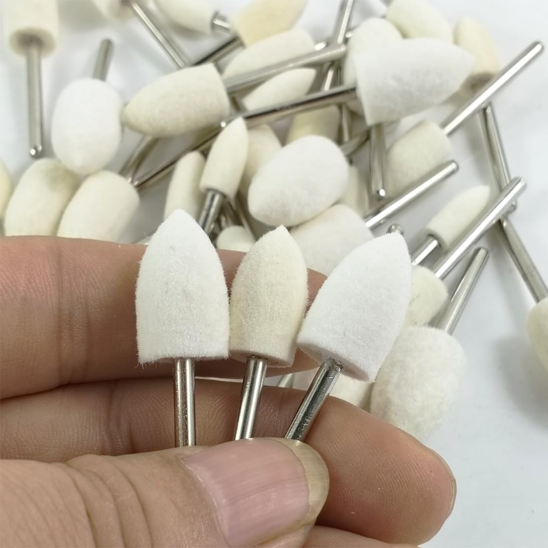 40 Pcs Bullet Shape Wool Polishing Bits – 1/8” Shank Wool Felt Buffing