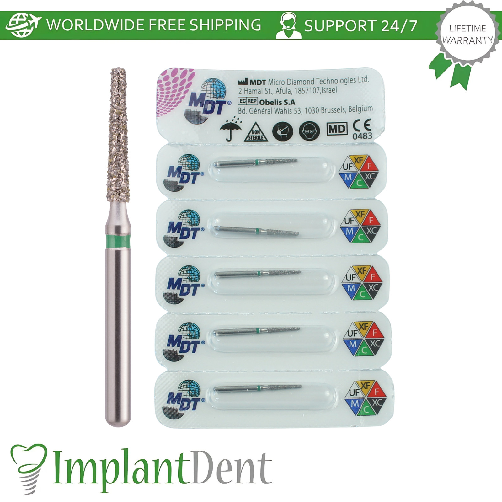 Dental MDT Flat End Taper FG Diamond Burs 172 Crown Preparation Detailed Shaping