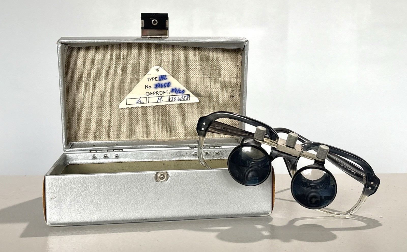 Vintage Binocular Loupe Glasses Clip-On Dental Optician Jeweler Germany W/ Case