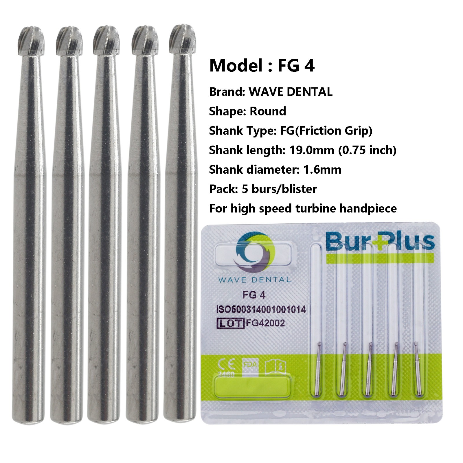 Wave Dental Carbide Burs Round for High Speed Handpiece FG 1/4 1/2 2 4 6 8 Prima