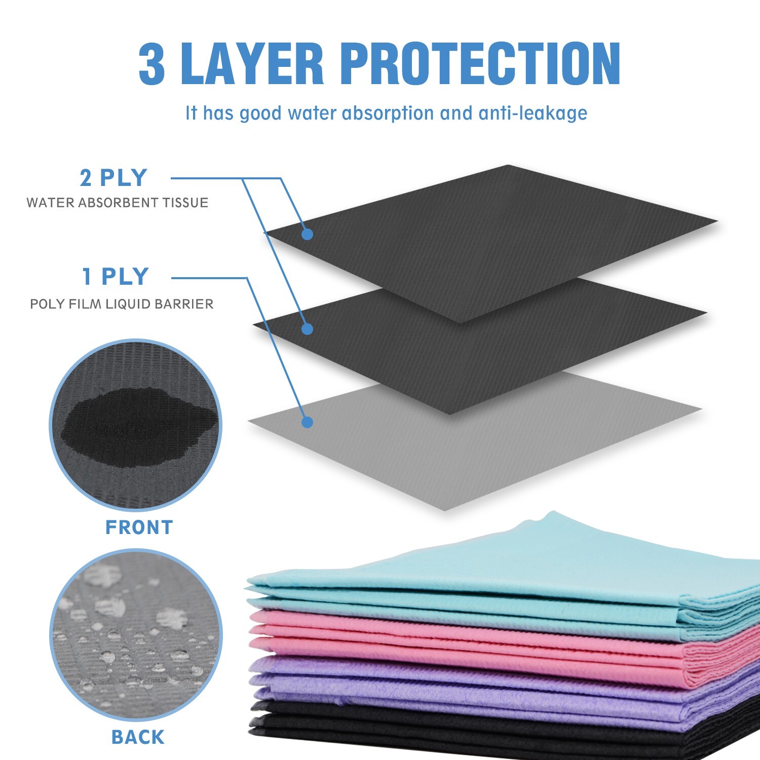 Black Disposable Dental Bibs 3-Ply Medical Tattoo Towel 13″x18″-Up to 2000