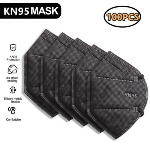 100 Black Color KN95 Protective 5 Layer Face Mask Disposable Respirator BFE 95%