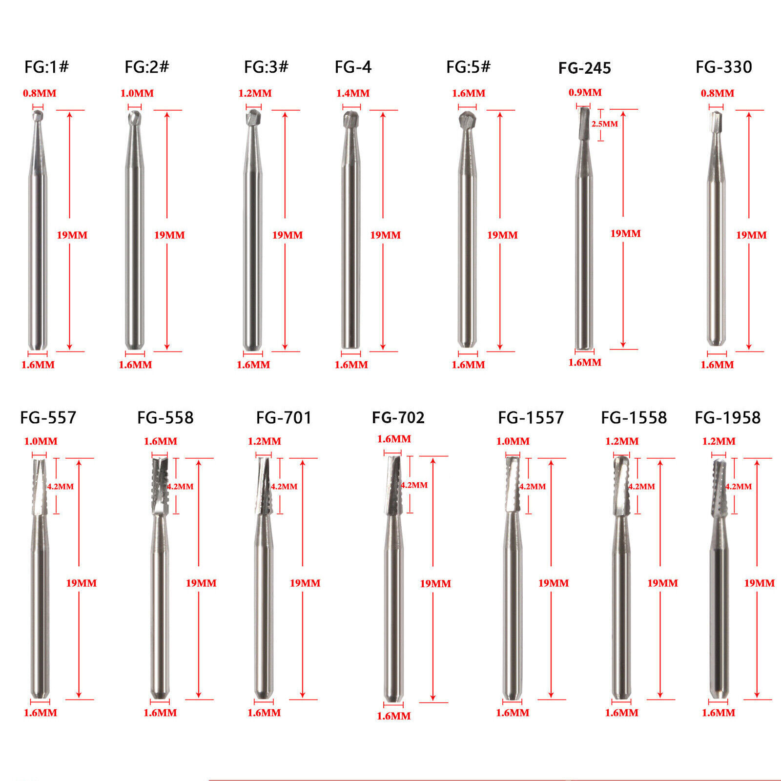 58 Types Dental Surgical Tungsten Carbide Bur High Speed Polishing Burs 25mm