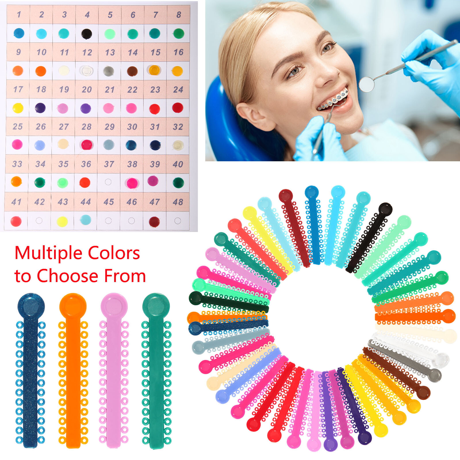 1040Pcs Dental Elastic Ligature Ties Rubber Power Bands for Orthodontic Braces