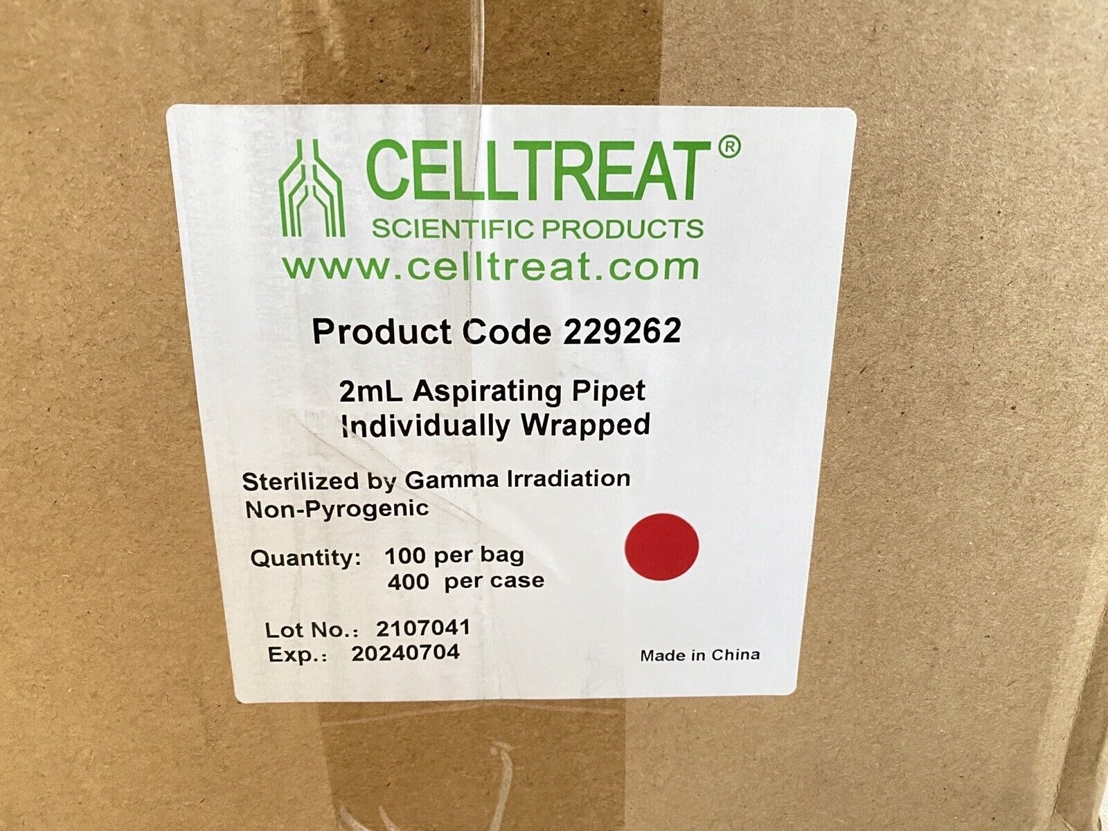 (400/Cs) CELLTREAT 2mL Polystyrene Aspirating Pipets Individual Wrap 229262