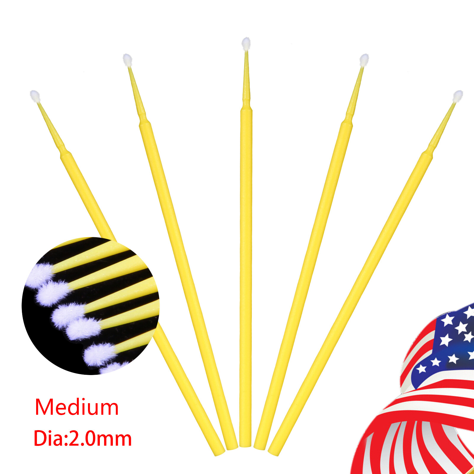 Dental Micro Applicator Brush Disposable Makeup Eyelash Brushes 2.0mm Yellow
