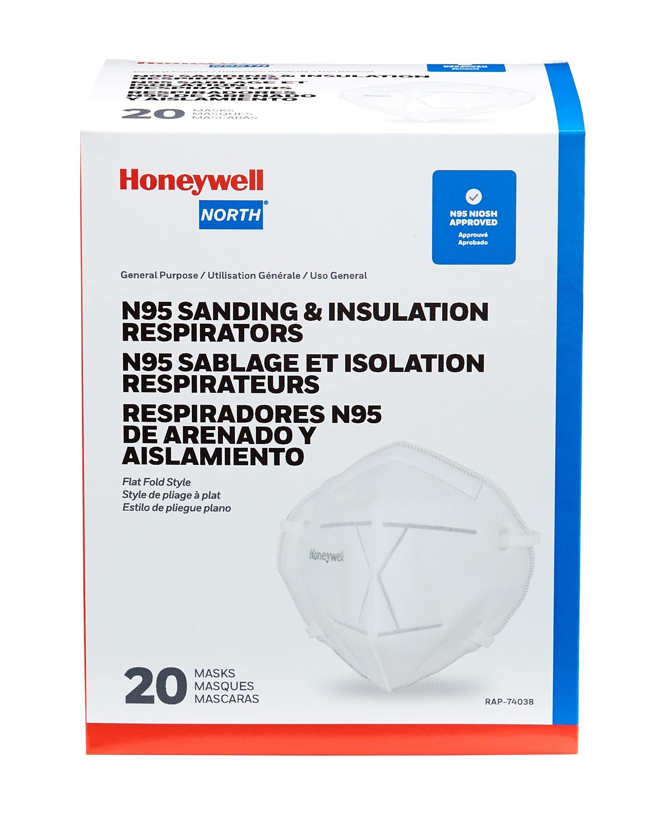 Honeywell Safety NIOSH-Approved N95 DF300 Flatfold Respirator, 20-pack