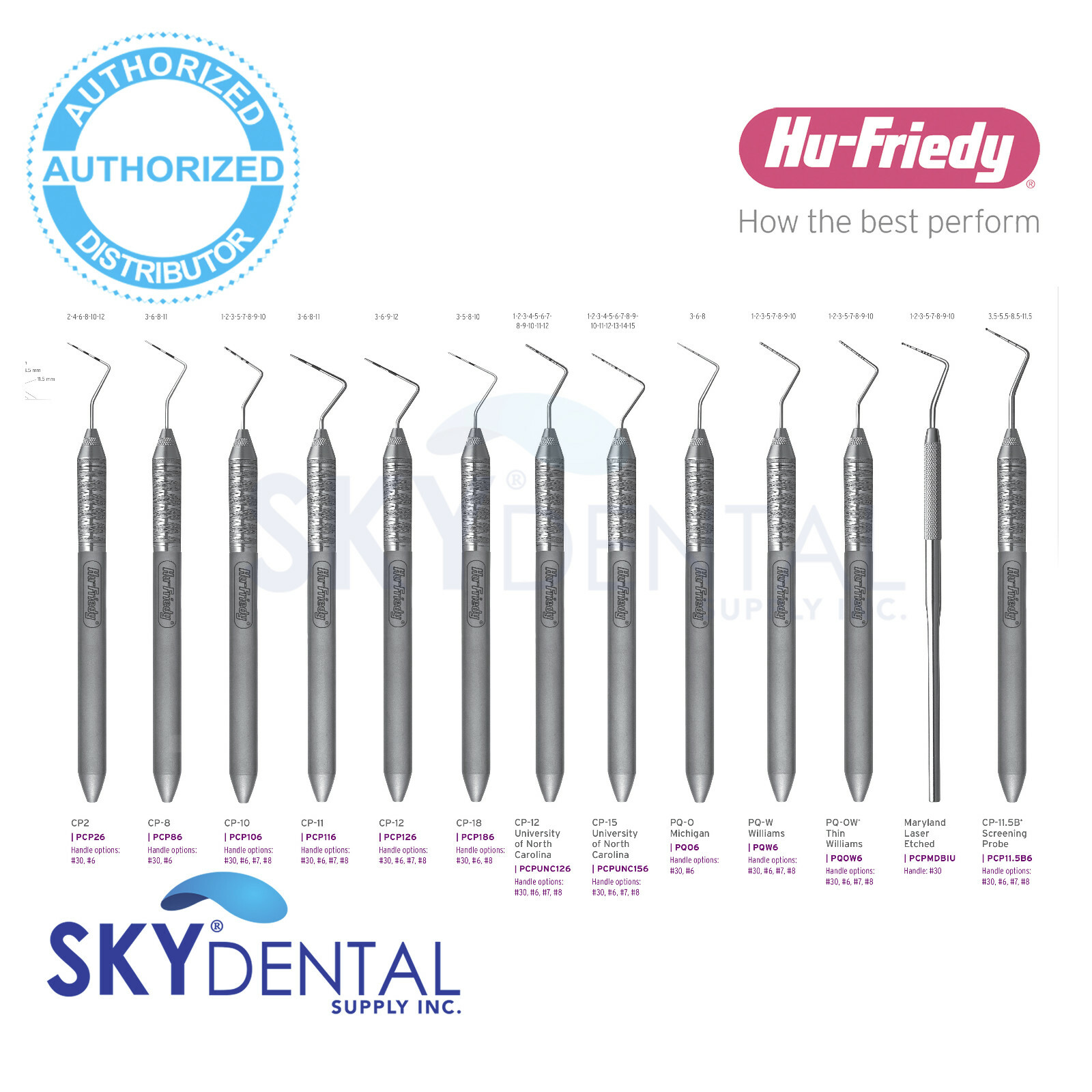 Hu-Friedy SINGLE-ENDED QULIX COLOR-CODED Metal PROBES with #6 Handle