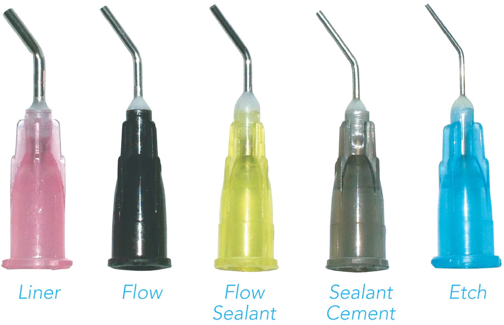 PacDent type Disposable, blunt end pre-bent needle tips for Etchants, flowables