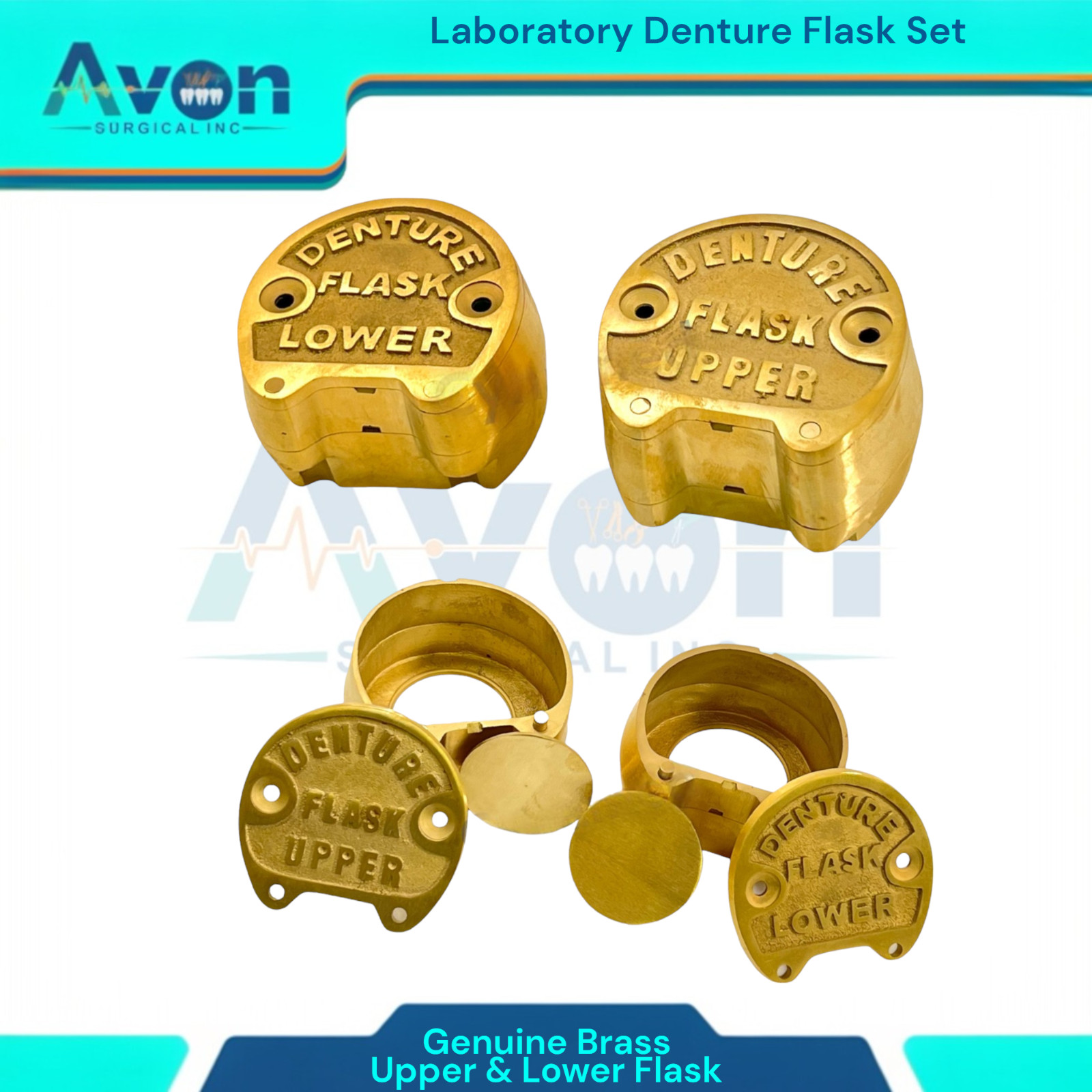 2 Piece Set – Dental Lab Denture Flasks | Upper Flask and Lower Flask | Brass
