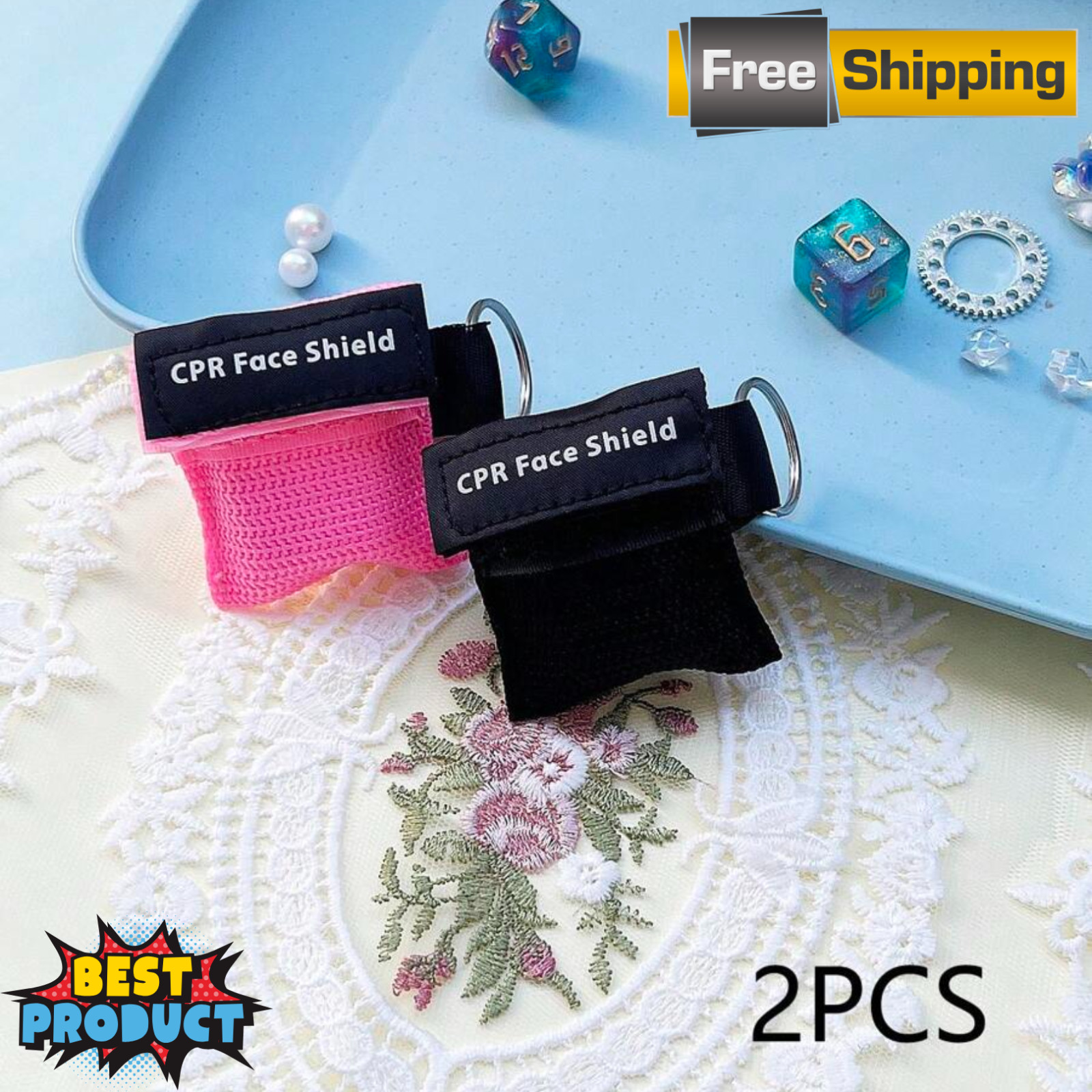 CPR Mask Keychain Portable Emergency Face Shield One Way Valve First Aid Kit Set