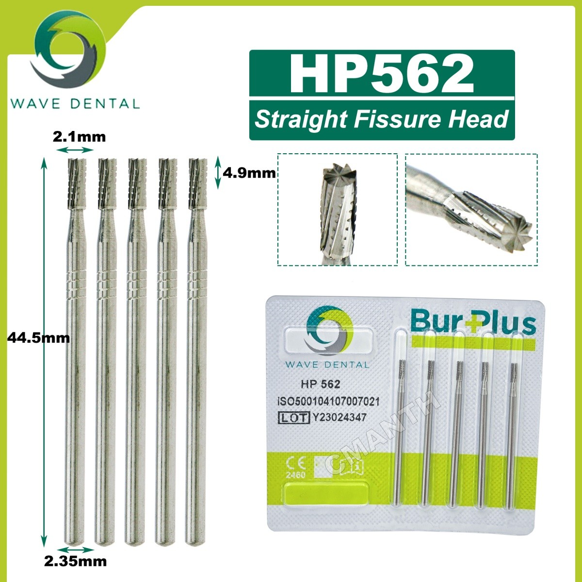 WAVE Dental Tungsten Carbide Burs Low Speed Straight Fissure Head HP Bur 2.35mm