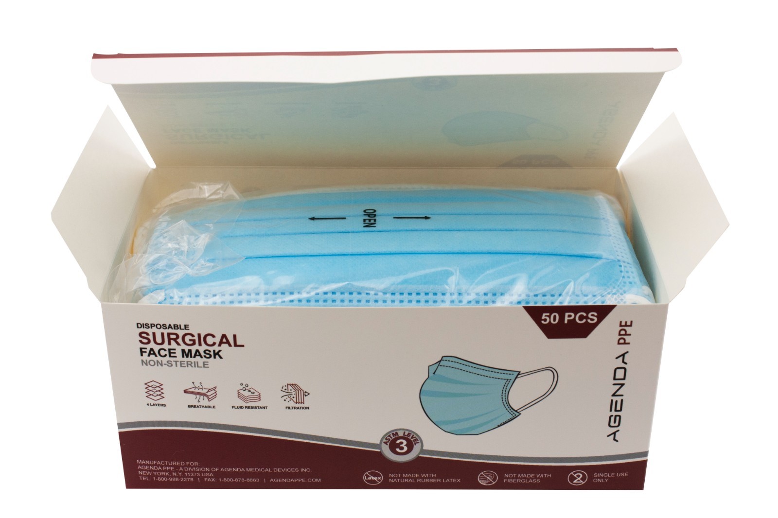 Agenda PPE – Level 3 ASTM Disposable Face Masks Blue 3 Ply Earloop – 600pcs