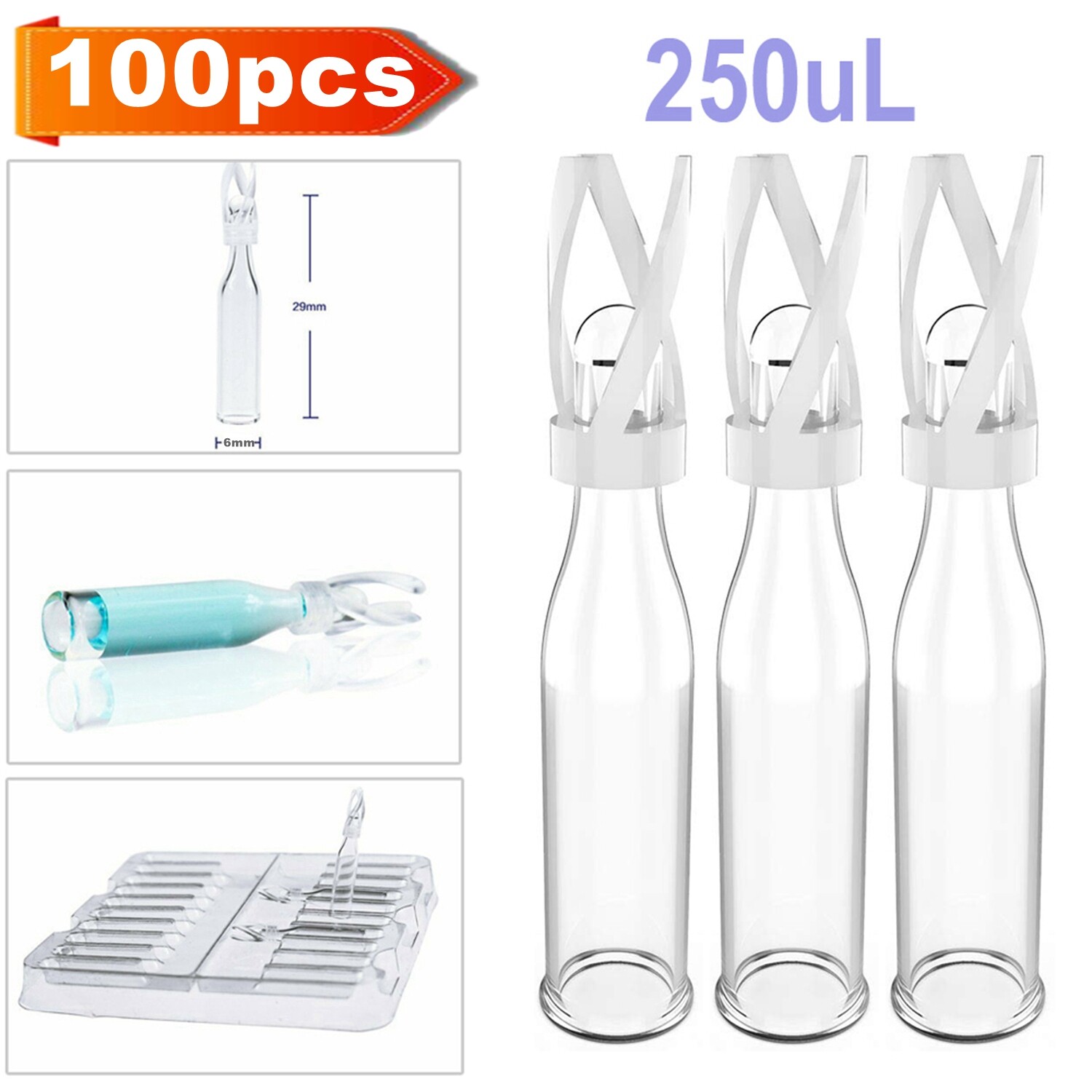 1000Pcs 250uL Clear Glass Micro Inserts+Plastic Spring for for 2mL 9-425 Vials