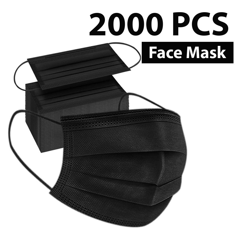 2000 PCS Disposable 3-PLY Black Face Mask Ear loop Mouth Cover WHOLESALE