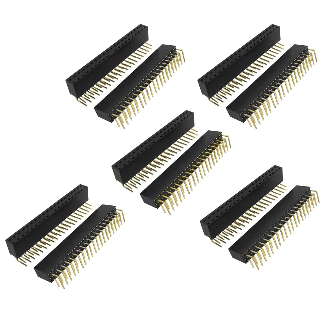uxcell 10 Pcs 2×20 Pin 2.54mm Pitch Dual Row Right Angle Female Headers