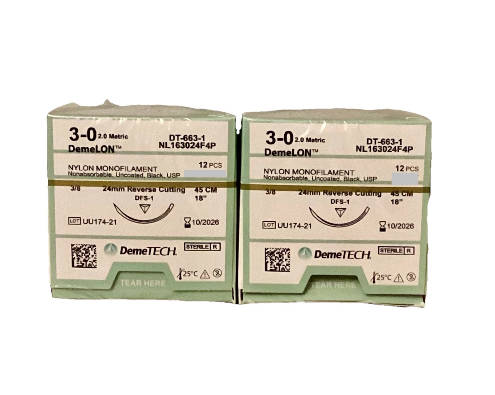 DemeLON 3-0 Nylon Sutures 24ct Bulk Lot 18” DFS-1 24mm RC EXP 10/2026 NEW SEALED