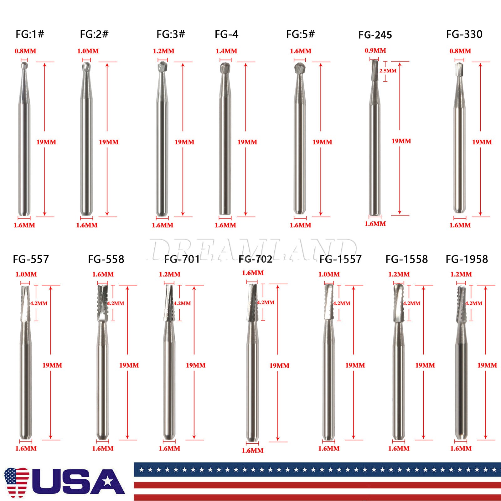 10-100Pcs Dental Carbide Burs for High Speed Handpiece Round Cone Bur Diamond FG