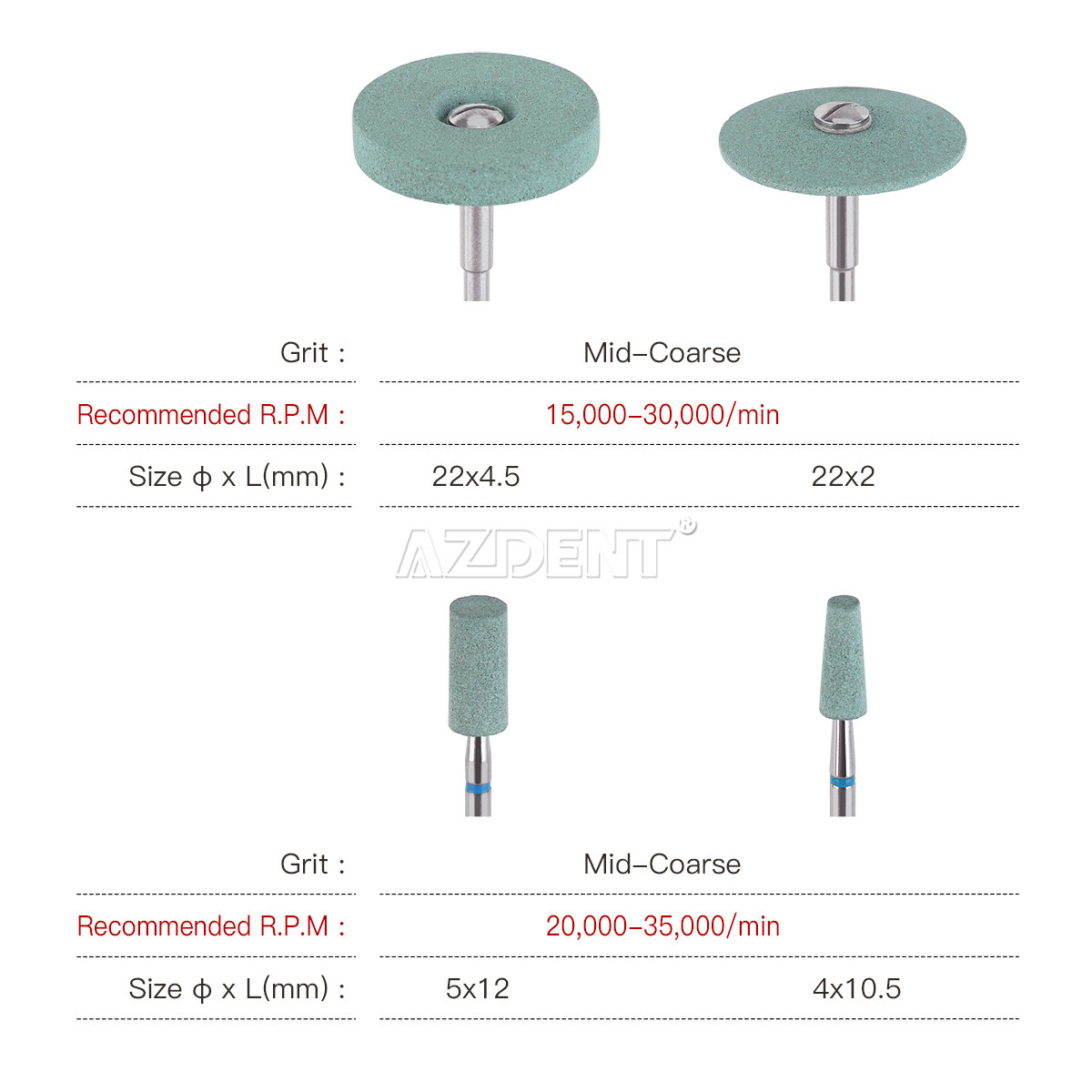 AZDENT Dental Lab Ceramic Diamond Burs HP/RA Polish Grinder Zirconia Porcelain