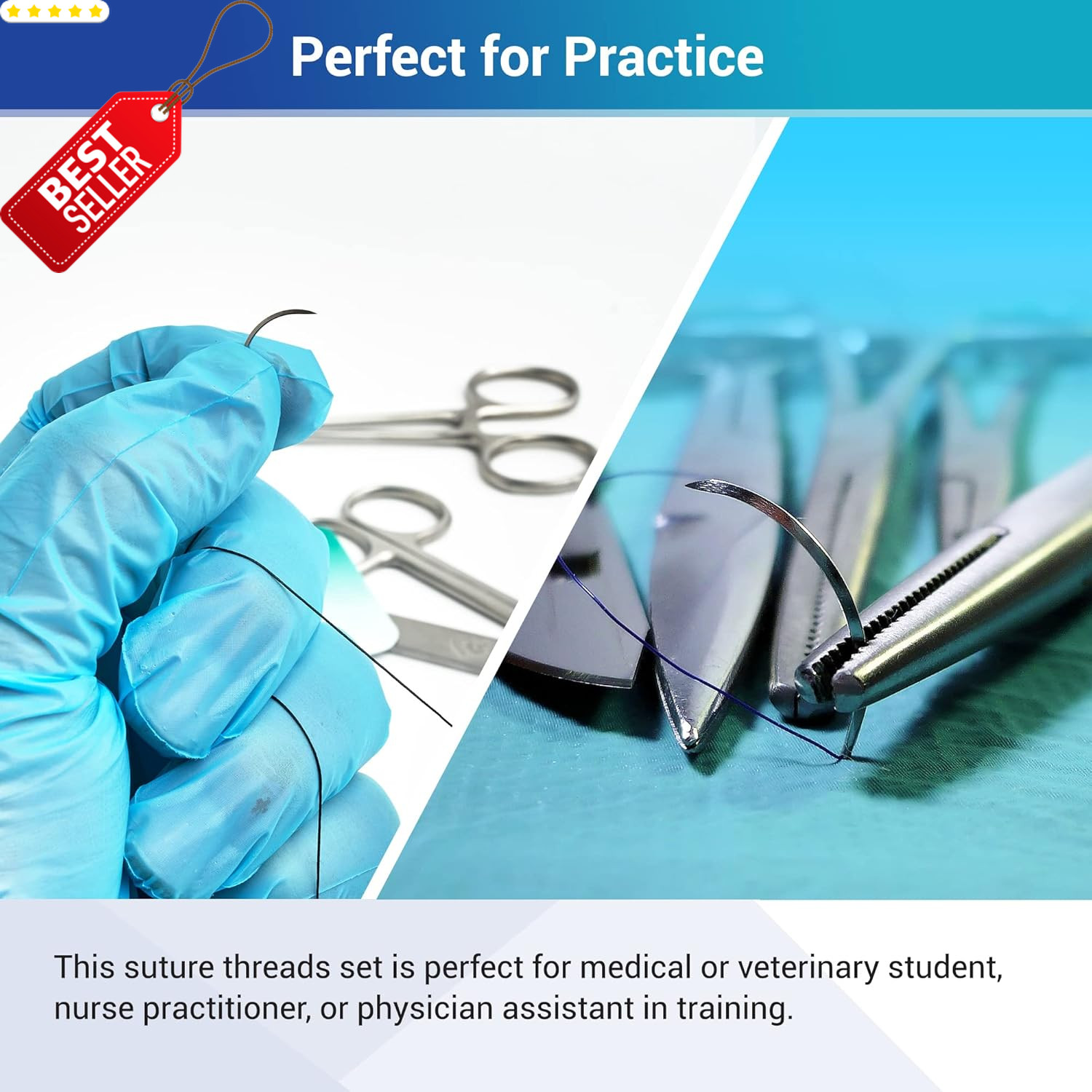 Sterile Sutures Thread & Needle Kit 16 Mixed Sizes w/ 12 Tools 28pc – US