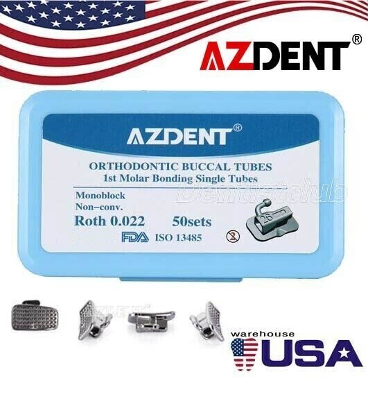 50x Dental AZDENT Orthodontic Buccal Tubes Roth .022 1st Molar Bondable Tubes