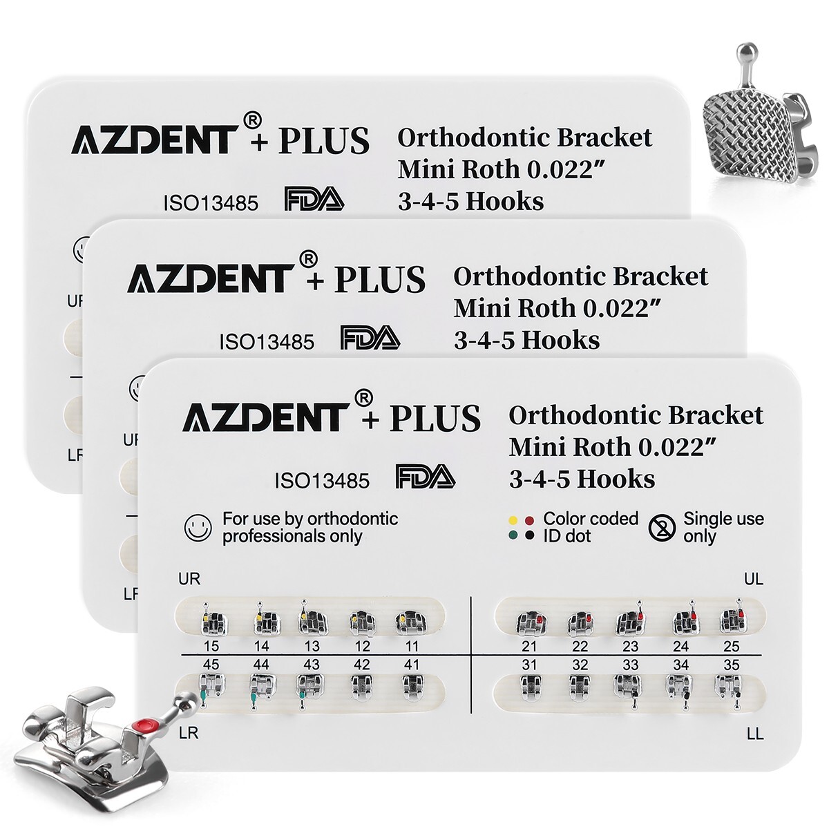 10 Packs AZDENT Dental Orthodontic Brackets Braces Metal Mini Roth.022 Hooks 345