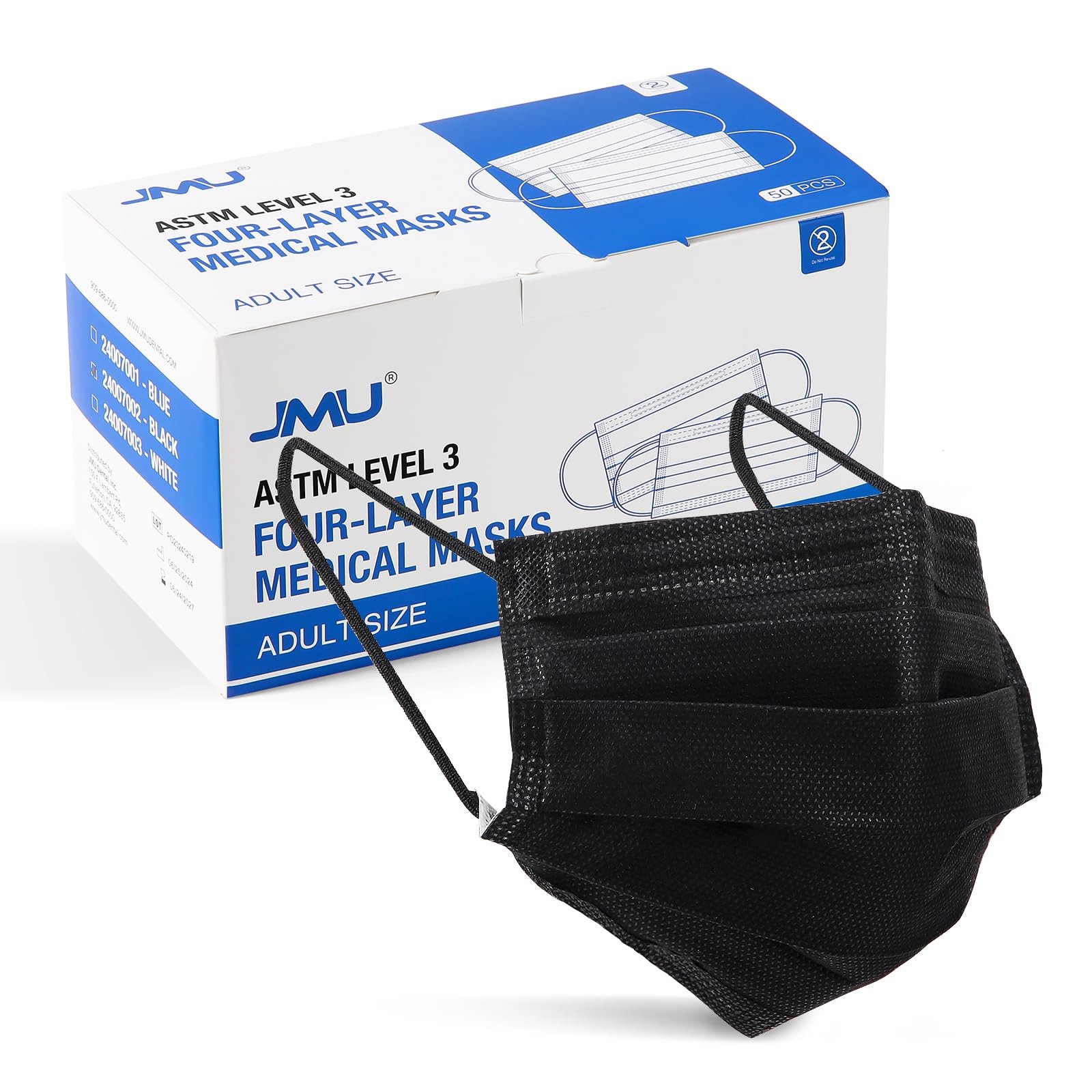 Level 3 Black Disposable Face Mask, 4-Ply Medical Face Masks for Adults, 50 Pack