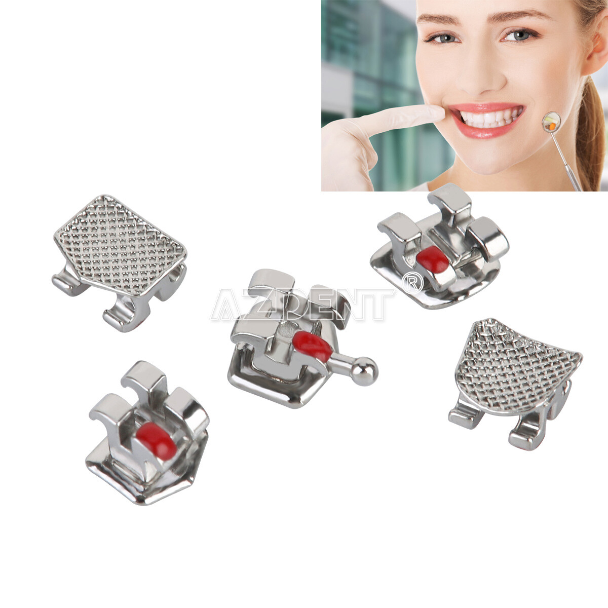 AZDENT Dental Orthodontic Bracket Braces Standard MBT Slot .022 Hooks on 3