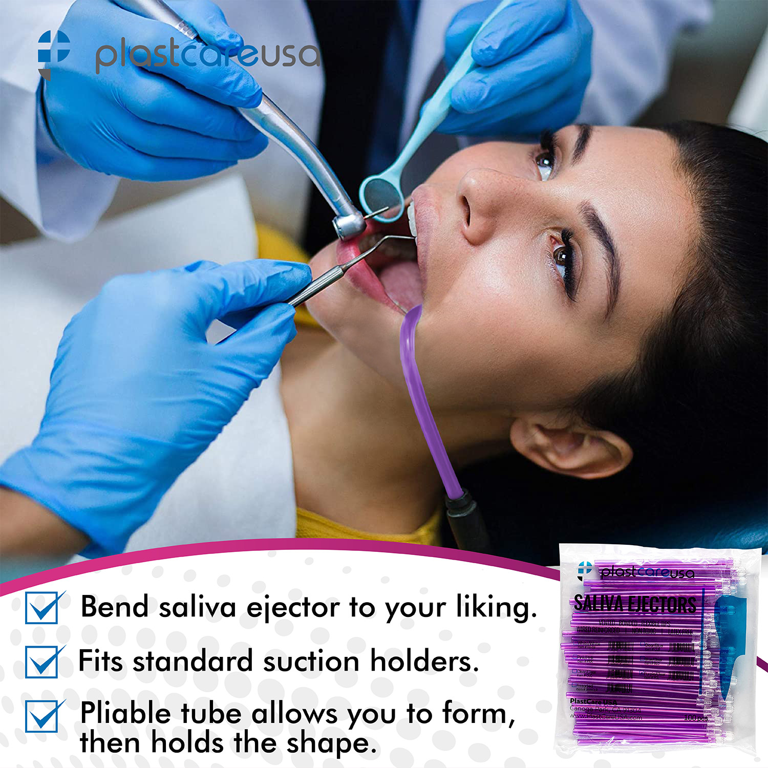 1000 (10 Bags) Purple Dental Saliva Ejectors Ejector Disposable Suction Tips