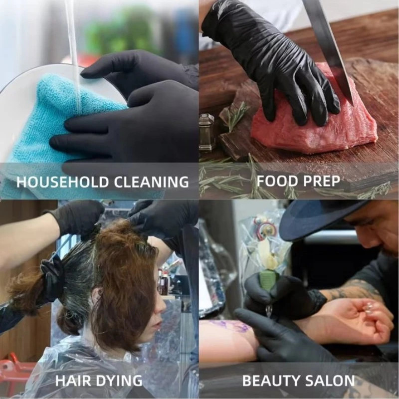 10-400Pcs Disposable Rubber Glove Black Latex Free PVC Gloves Household Kitchen