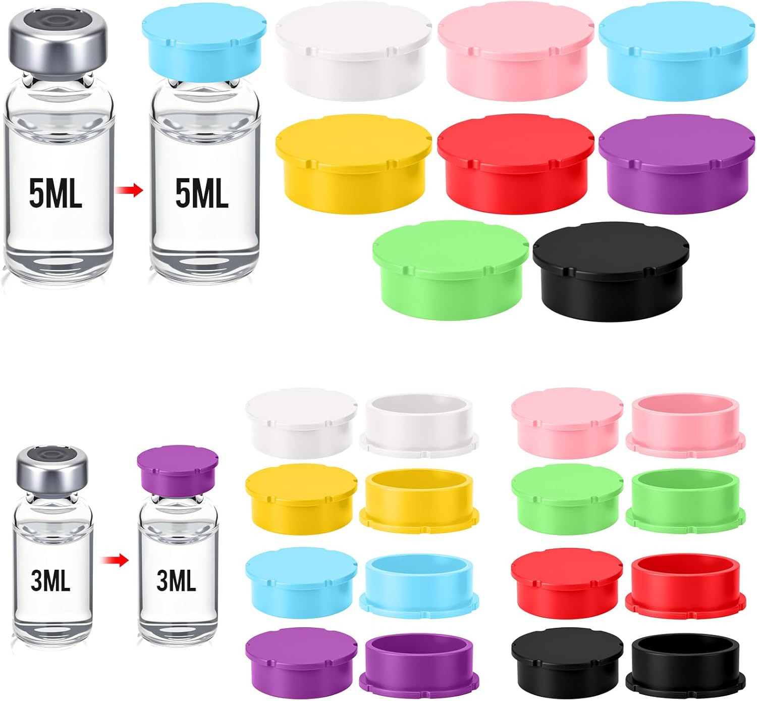 24 Pack Glass Vial Protective Vial Caps 3Ml & 5-100Ml Reusable Peptide Vials Cov