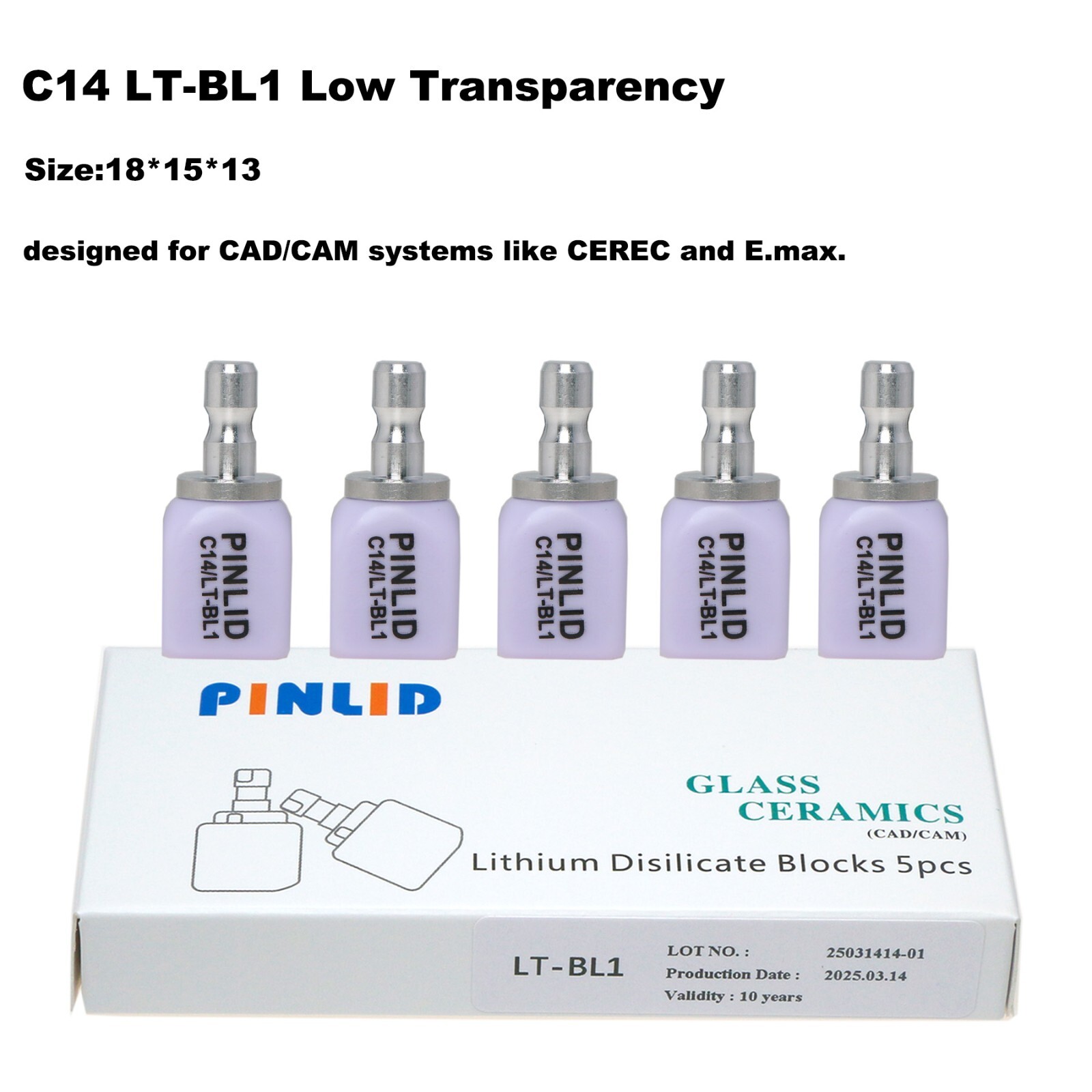 US 5Pcs/Box C14 LT Dental Lab Glass Ceramic Lithium Disilicate CAD/CAM Blocks