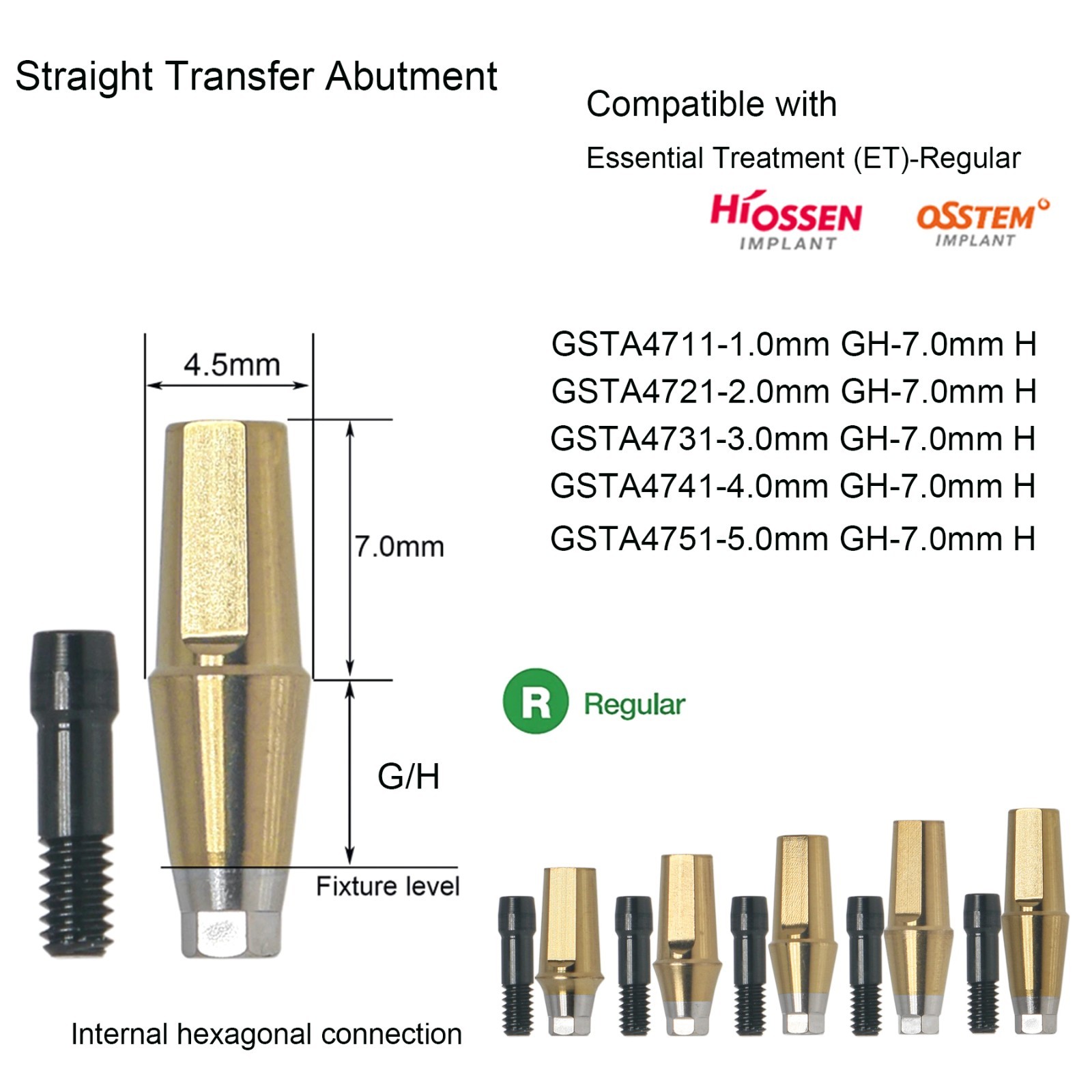 US Titanium straight abutment ti cemented abutment compatible Osstem Hiossen TS