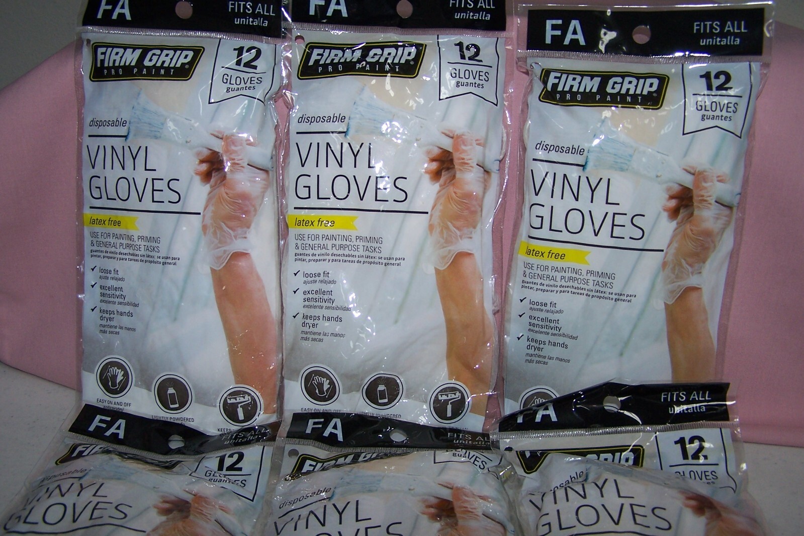 (6) FIRM GRIP Pro Paint Disposable Vinyl Gloves 12 Gloves in Each Pack NEW Packs