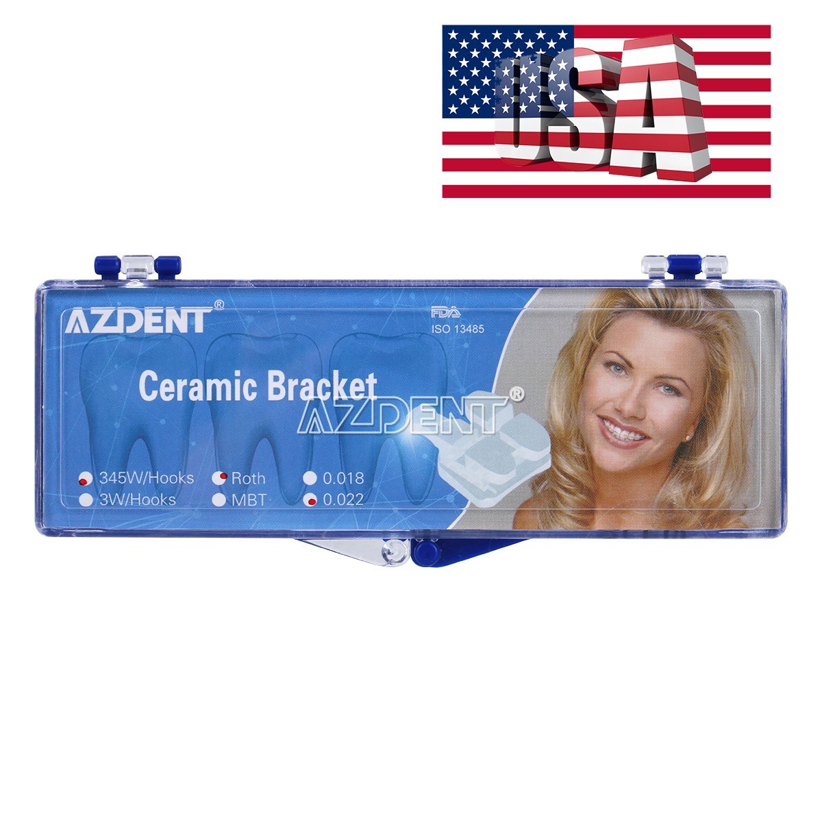 AZDENT Dental Orthodontic Ceramic Brackets Brace Roth/MBT .022 hooks 345