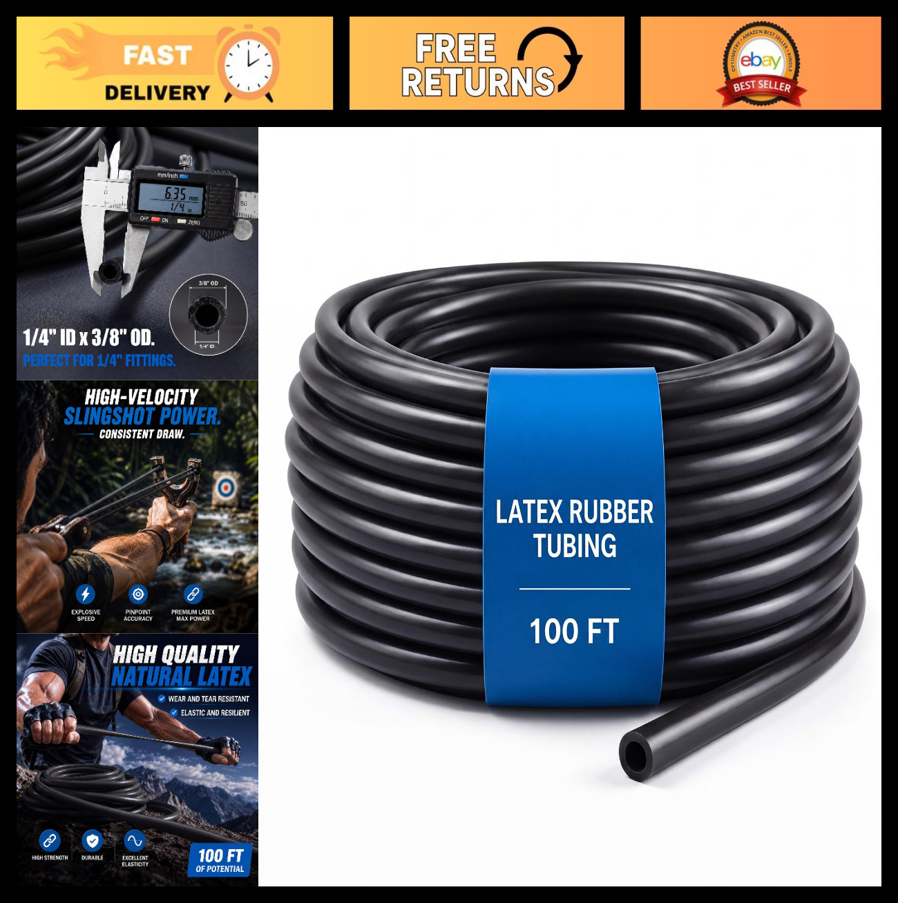 100ft Latex Rubber Tubing 3/8″ OD 1/4″ ID for Slingshots, Medical, Fitness Hose