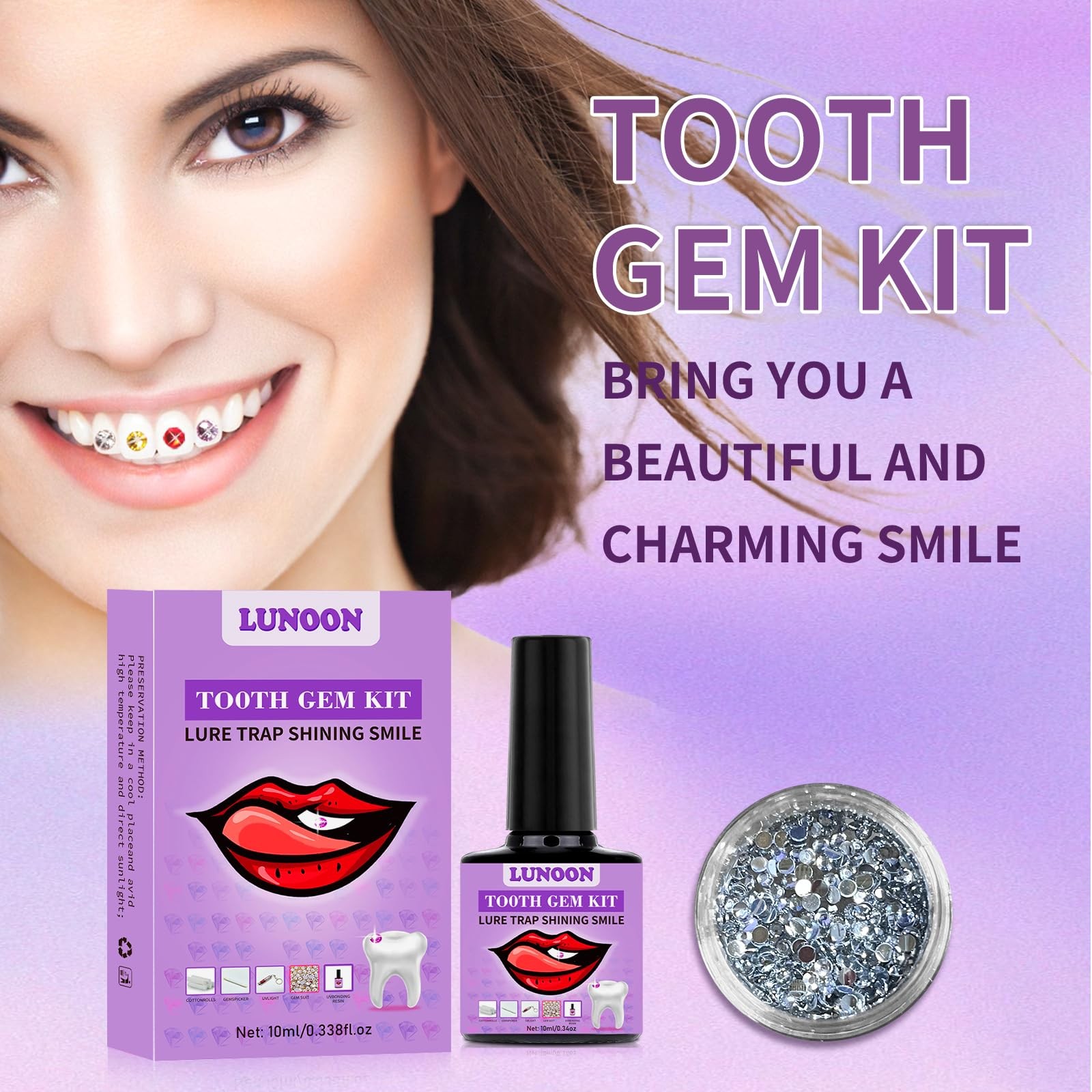 Fiorland Tooth Gem Kit, DIY Crystals Jewelry Kit Teeth Gems A, multi-color