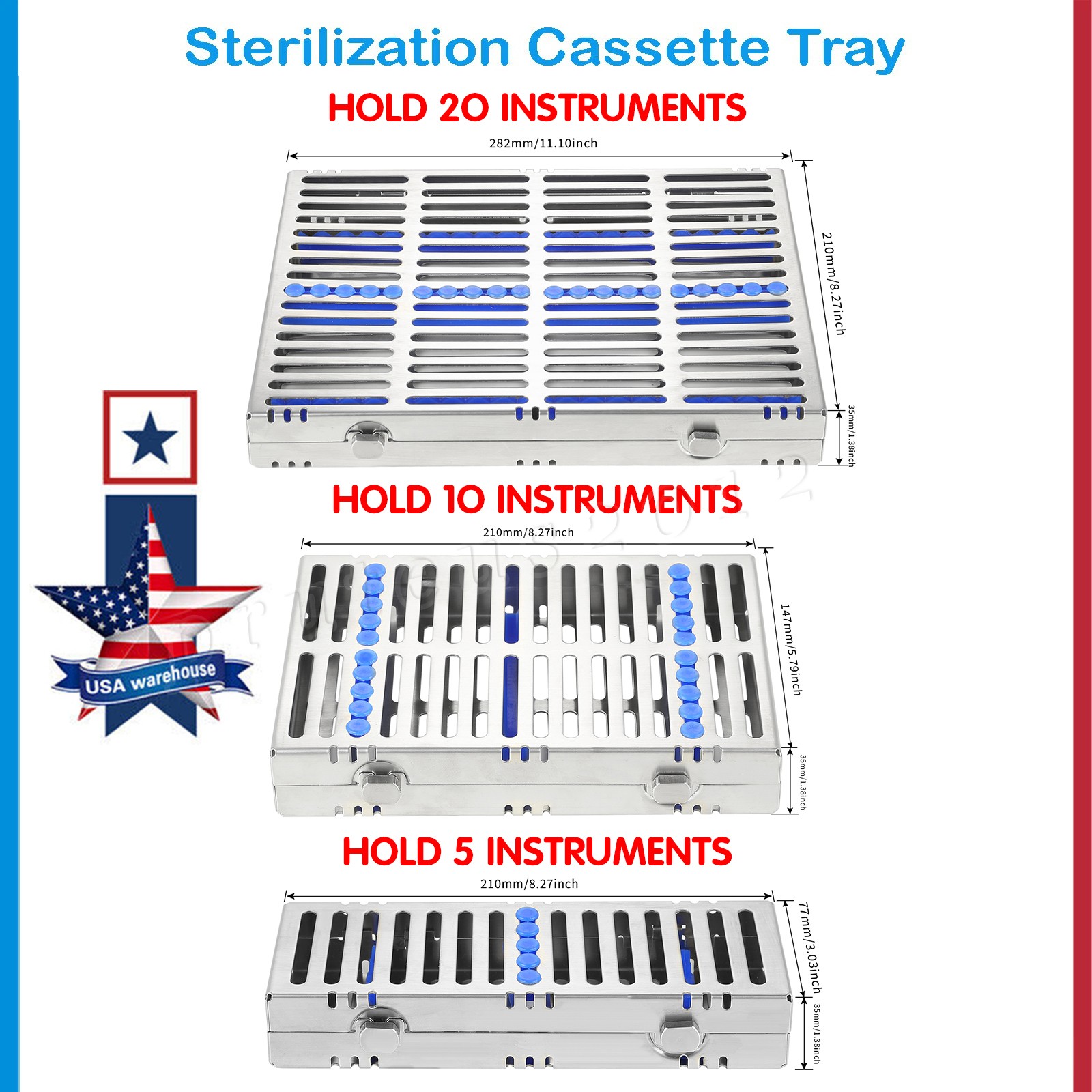 1-10 DENTAL AUTOCLAVE STERILIZATION CASSETTE RACK BOX TRAY 5/10/20 Instruments