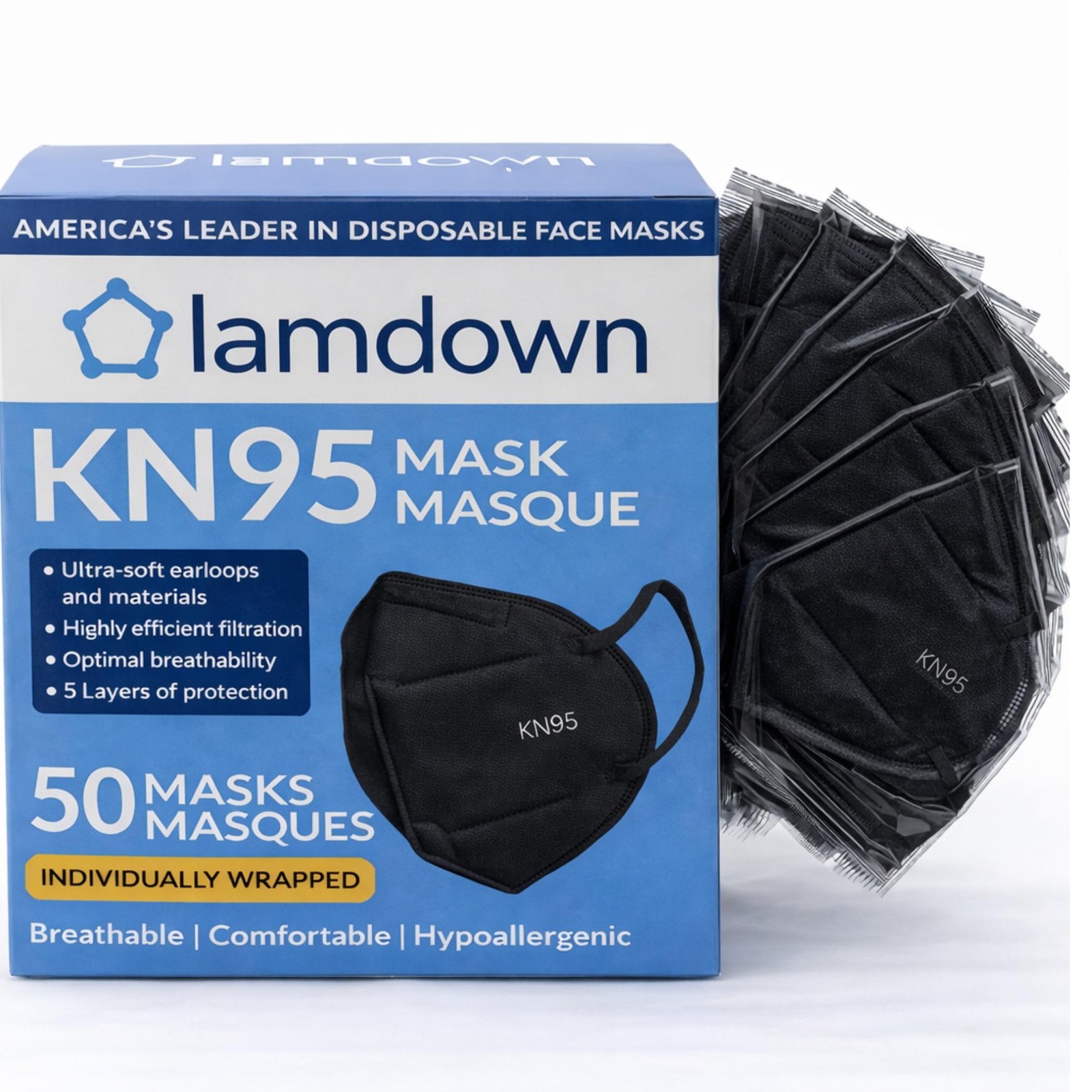 Kn95 Face Masks, Individually Wrapped, Premium Disposable Dust Mask, Black