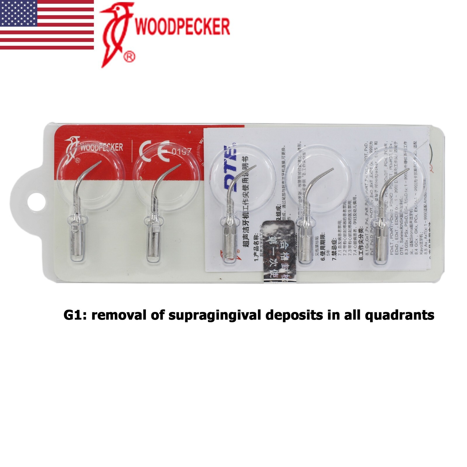 Woodpecker Dental Ultrasonic Scaler Handpiece HW-5L Piezo Tips G1 P1 P3 G4 EMS