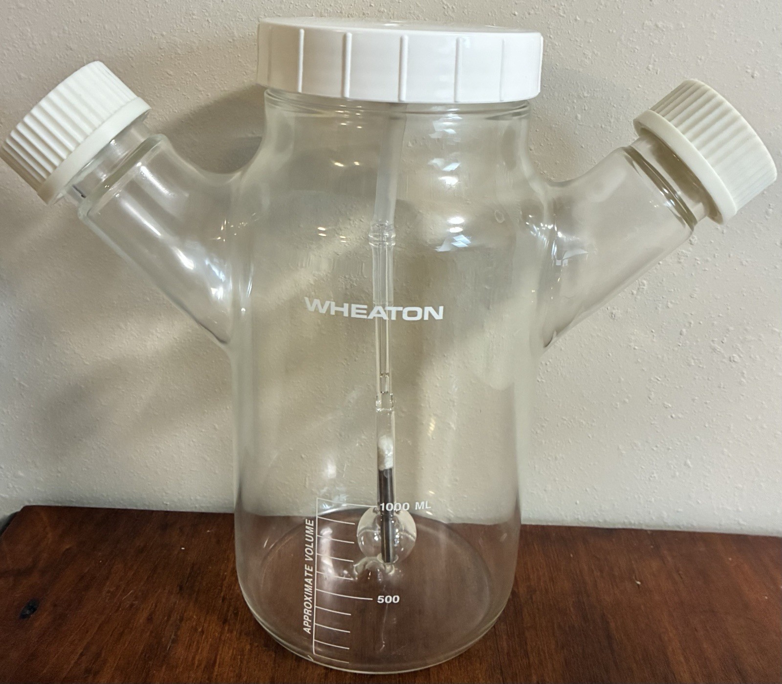 🚨2x Wheaton 1000mL + 500mL Mixing Glass Lab Spinner Flasks Double Sidearm