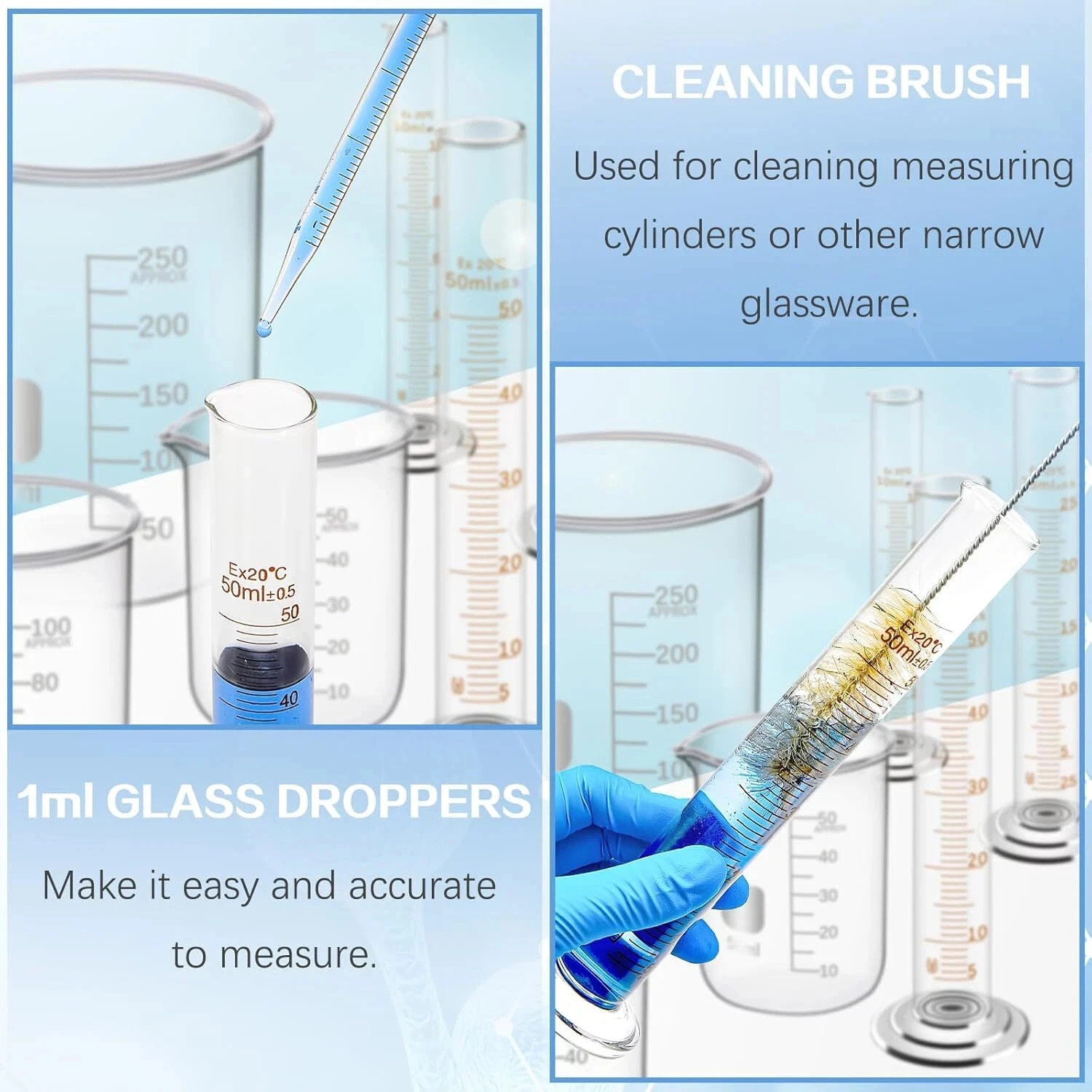 11Pcs Measuring Beaker Lab Flask Graduated Cylinder Glass Beaker Kit Glassware