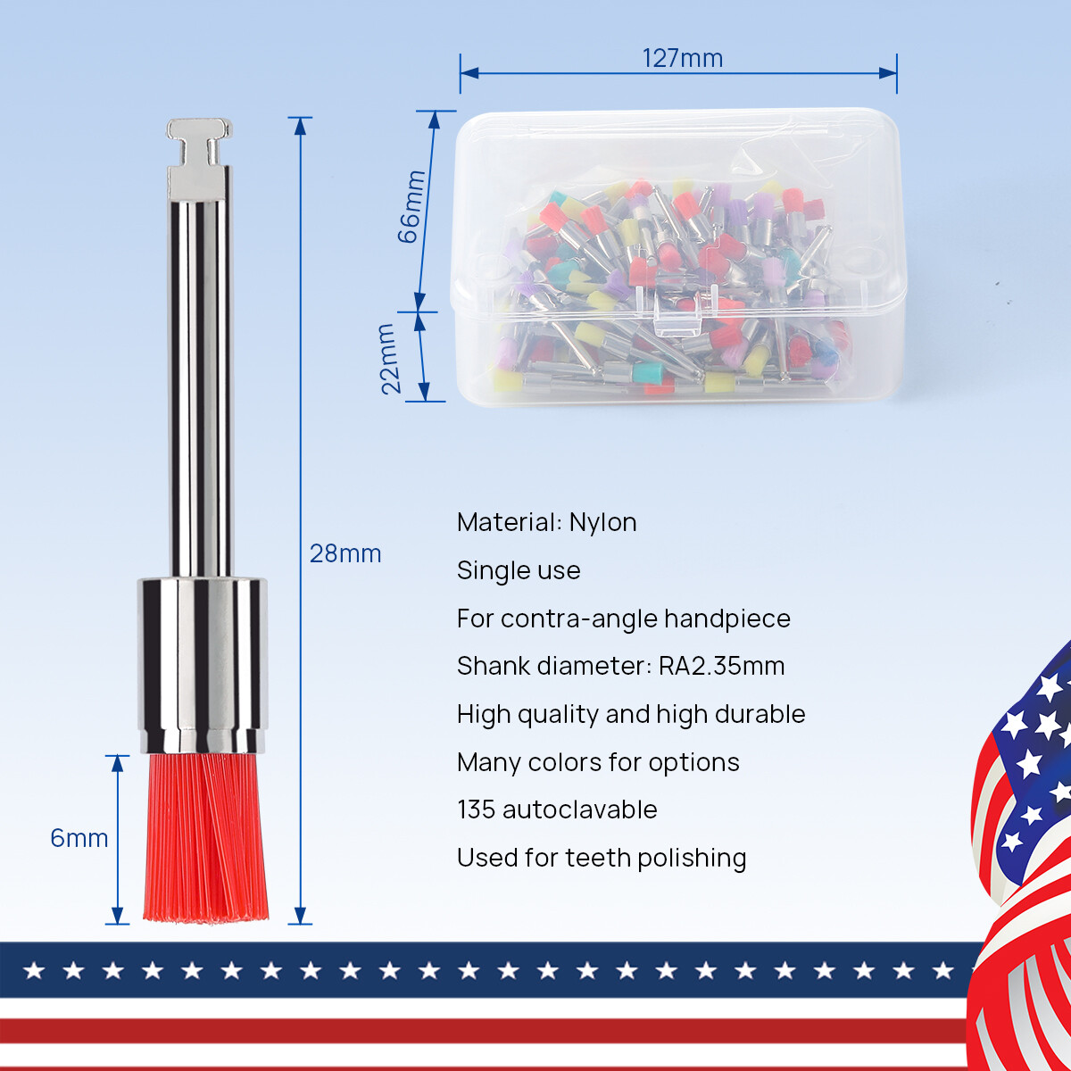 100pcs/Pack Dental Nylon Polishing Polisher Prophy Brushes Flat Latch Type RA